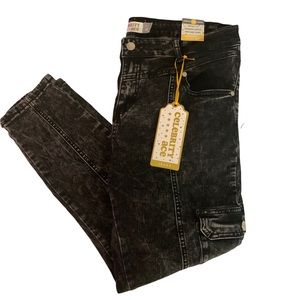 Celebrity Ace Black Gray Acid Wash Cargo Pockets Skinny Mid Rise Ankle Jeans